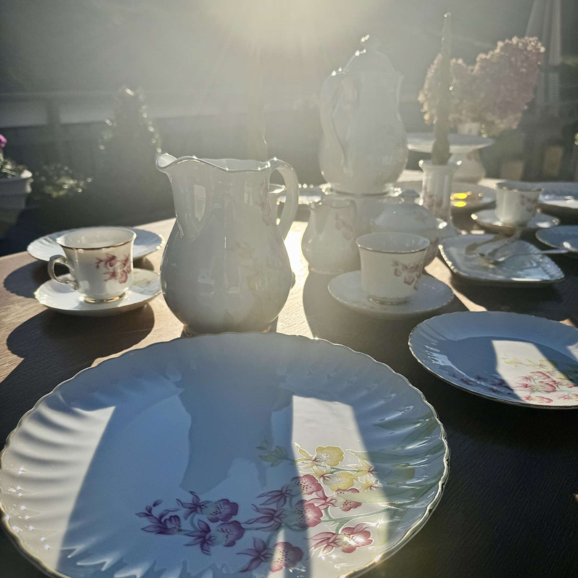 Elegancki, porcelanowy serwis 10-osobowy — subtelny motyw kwiatowy.