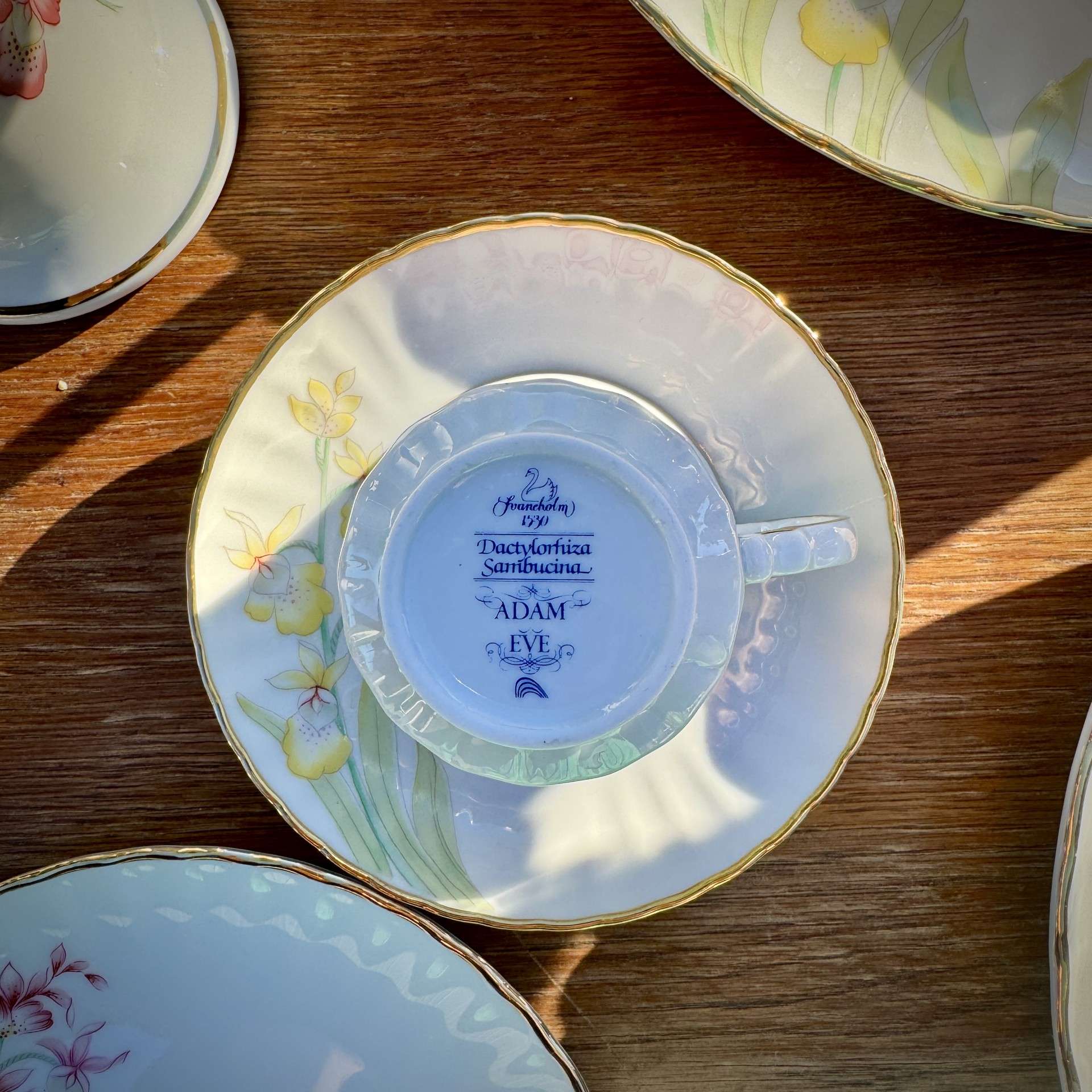 Elegancki, porcelanowy serwis 10-osobowy — subtelny motyw kwiatowy.